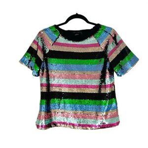Sanctuary Saturday Night Sequin Stripe Short Sleeve Top/ Sz-L/ Ships Same DAY!
